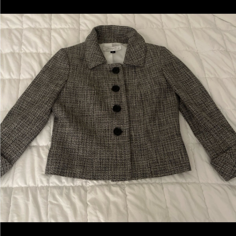 Tahari Black and Gray Tweed Blazer